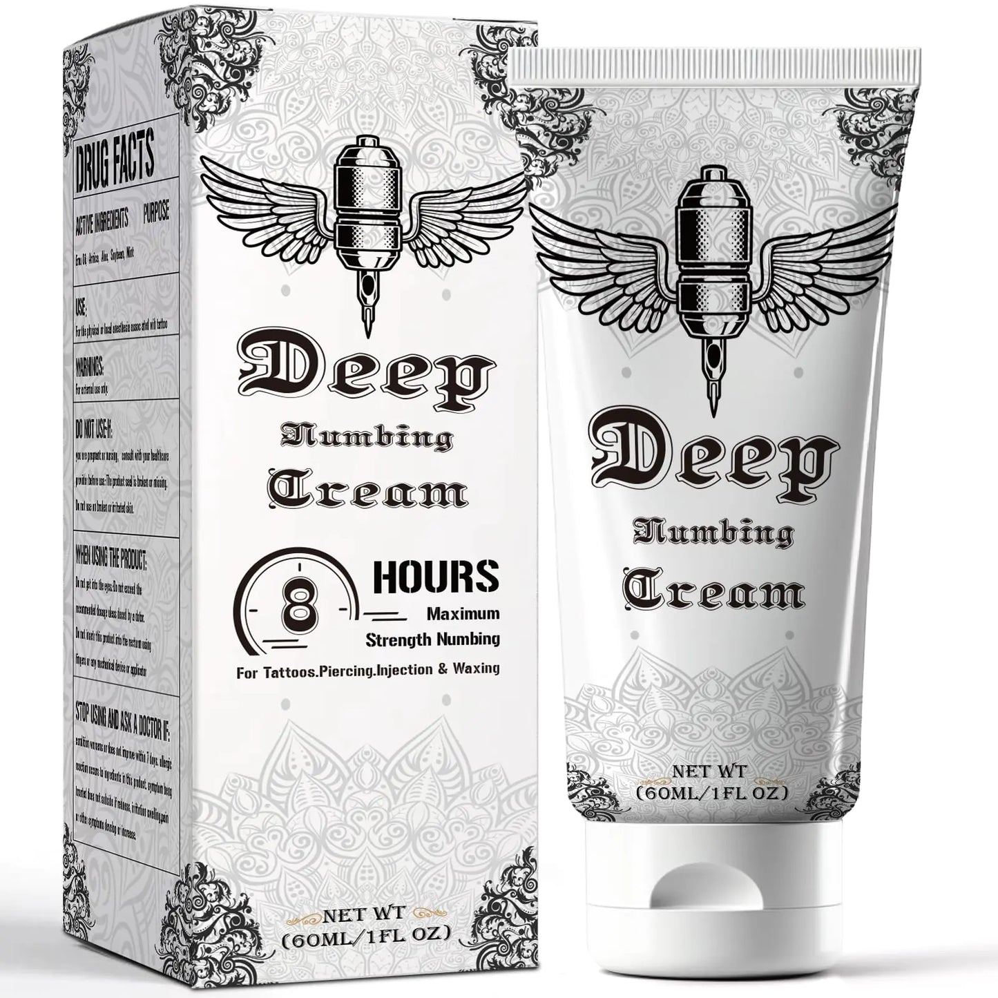 Numbing Cream for Tattoos Extra Strength - 8 Hours Maximum Strength Numbing Cream for Tattoo Painless Deep Numbing Cream 5x Numbing Cream for Tattoos Extra Strength for Tattoo Supplies (60ml/2oz)