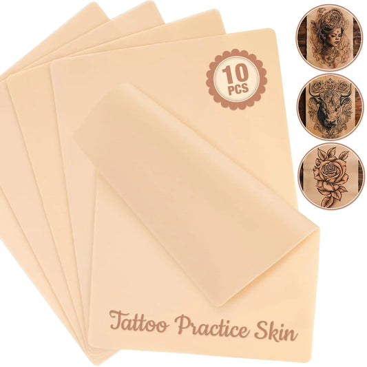 Sukh 10PCS Blank Tattoo Practice Skin - Skin Tattoo Practice 7.4 x 5.6 Fake Skin Double Sides Silicone Tattoo Practice Skin for Tattooing for Beginners and Experienced Artists